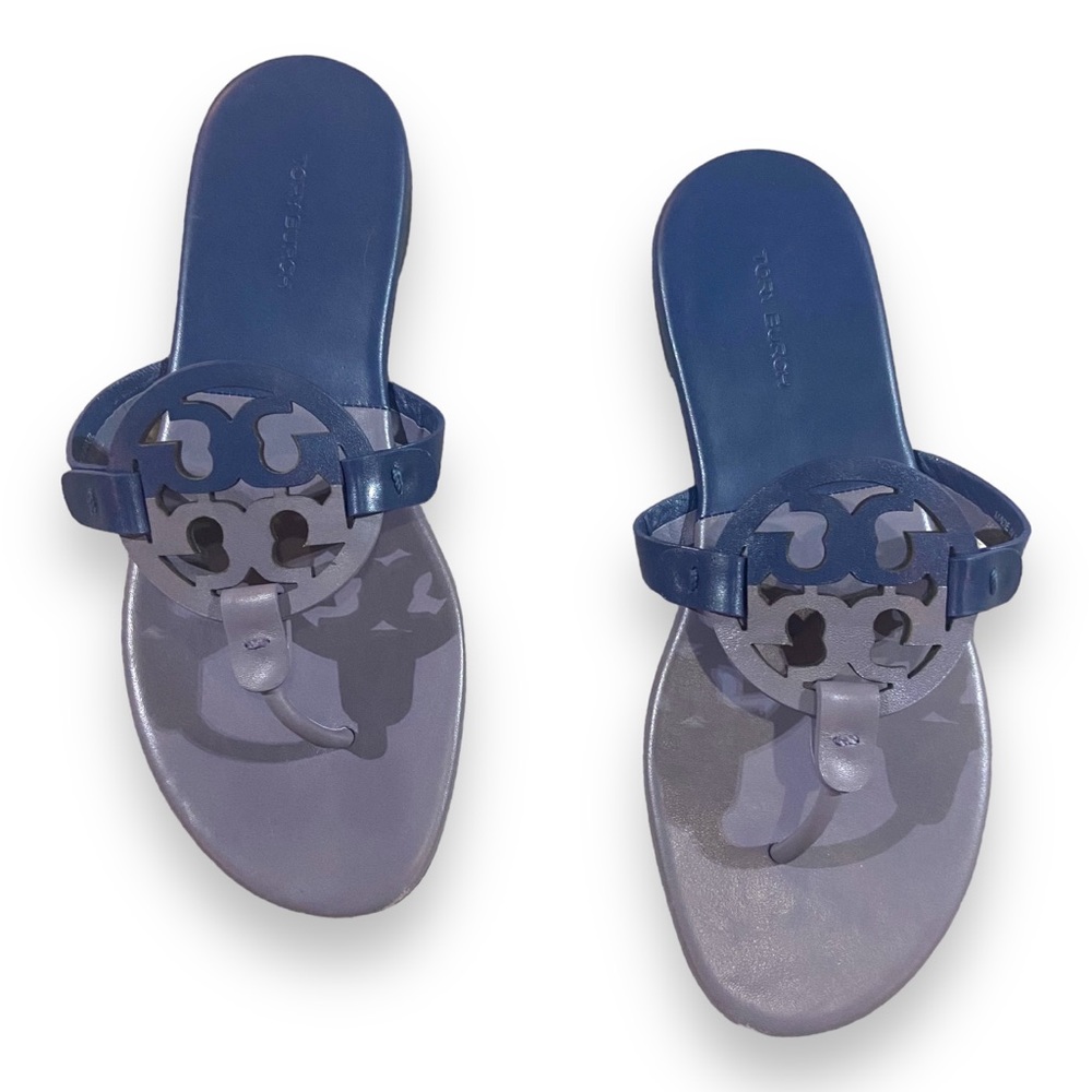 Tory Burch Miller Paris Dark Lotus Bermuda Nappa Leather Sandals Size 7.5